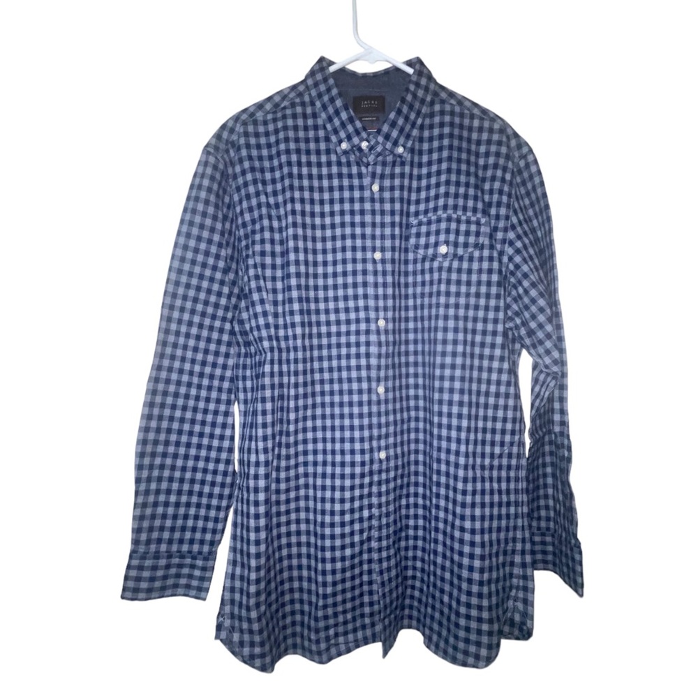 Jachs New York Long Sleeve Button Down Shirt Madison Fit Blue Gray Plaid NWT XXL